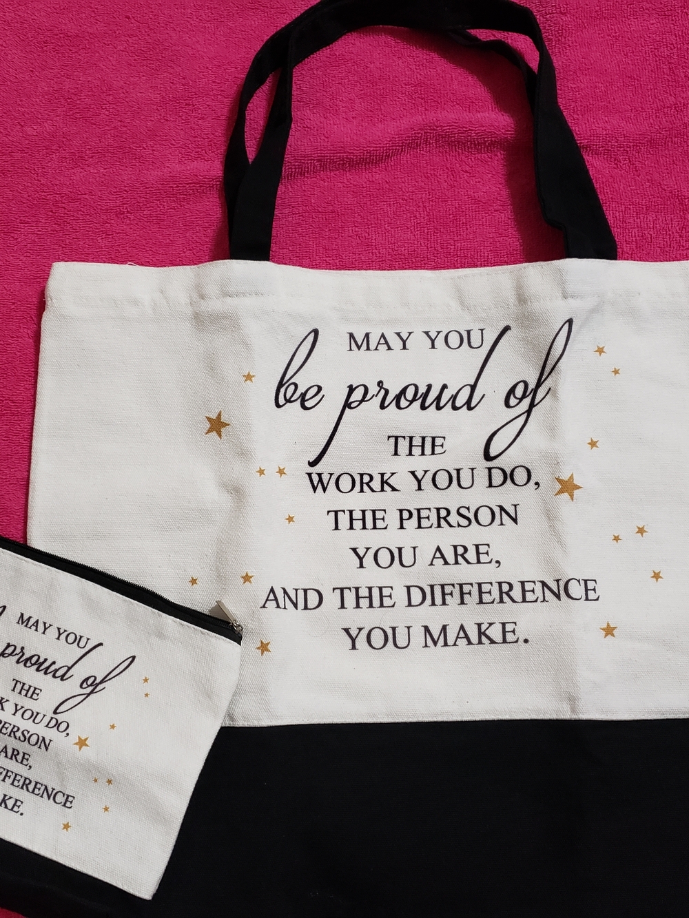 Canvas Tote Bag with Inspirational Quote - White & Black